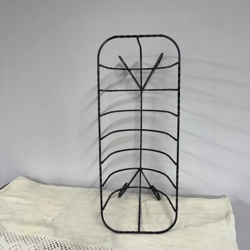 Vintage Primitive Wrought Iron Wire Basket Twisted Metal Scrolled Feet Black